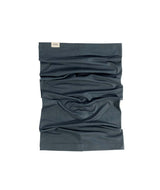 EssentialNeckGaiter-Blue neck gaiter with a brand label on a white background