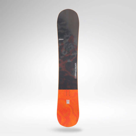 Evader- Grey and orange snowboard on a white background