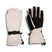 EvieGlove-A pair of ski gloves shown flat against a white background, one glove displaying the back with a black buckle strap and the other showing the palm with black finger protectors.