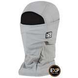 ExpeditionHood-Gray balaclava with a logo on a white background