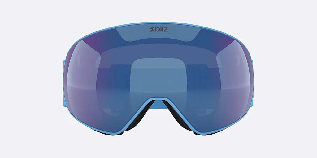 FLoz-Blue ski goggles with a blue-to-purple mirrored lens and a light blue strap, shown on a light gray background.