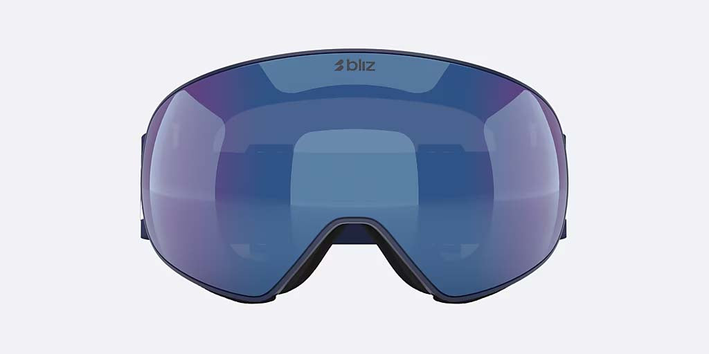 FLoz-A pair of ski goggles with a large curved shield lens featuring a blue-to-purple gradient, a dark navy strap with a white brand logo, and a small 'blz' logo on the lens, shown against a light gray background.