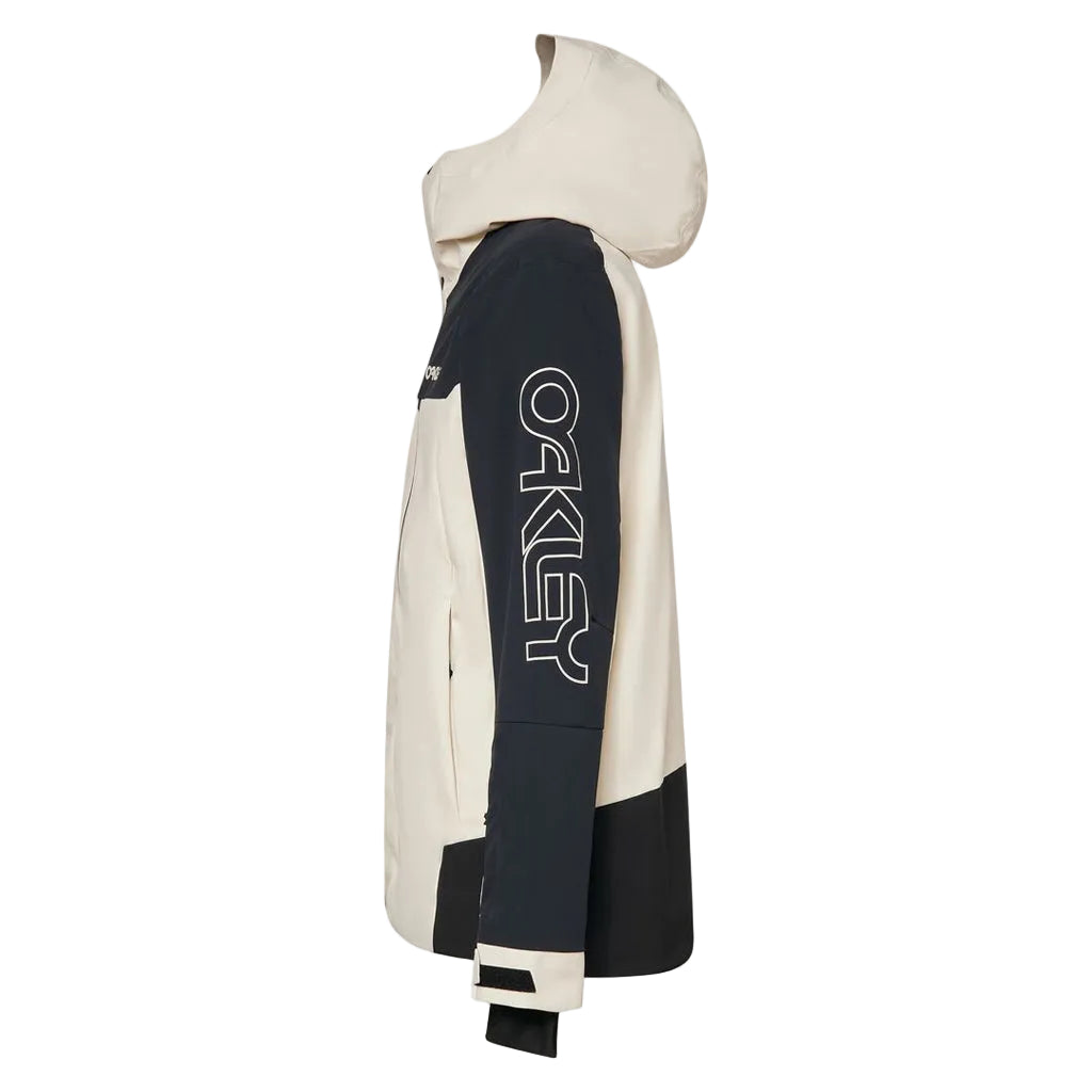 MTNPTBTInsulatedJacket-Two-tone black and white jacket with a hood on a white background