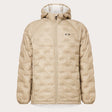 Drift O-Puff Jacket-Beige puffer jacket with a brand logo on a light gray background