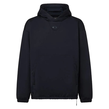 MSolarRailSoftshellHoodie-Black hoodie with a brand logo on a white background