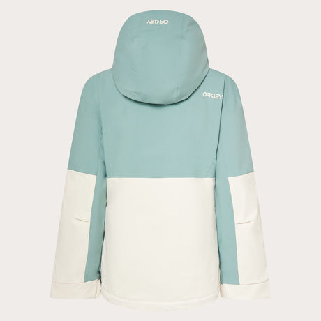 TNP TBT Insulated Anorak-Green and white jacket with Oakley logo on a light gray background