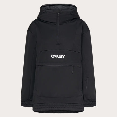 TNP Nose Grab Softshell Hoodie-Black hooded jacket with Oakley logo on a light gray background