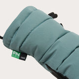 B1B Winter Mitten-Teal winter glove with a brand tag on a light gray background