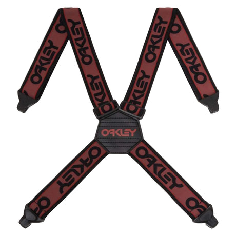 FactorySuspender-Oakley suspenders with red and black design on a white background