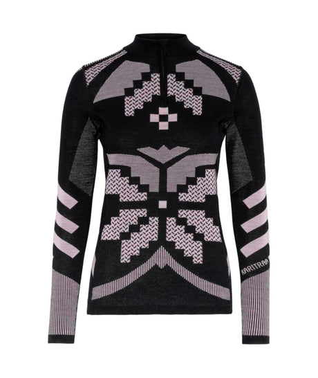 Faith1_2Zip-Black and gray patterned long-sleeve shirt on a white background