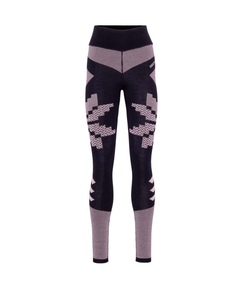 FaithBaseLayerPant-Black leggings with geometric pattern on a white background