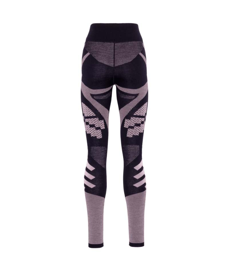 FaithBaseLayerPant-Black leggings with geometric pattern on a white background