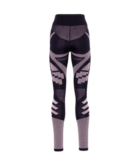 FaithBaseLayerPant-Black leggings with geometric pattern on a white background