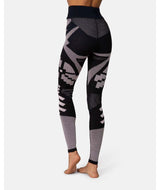 FaithBaseLayerPant-Black leggings with geometric pattern on a white background