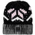 FaithBeanie-Black knit beanie with white and pink pattern on a white background