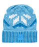FaithBeanie-Blue knit beanie with mountain pattern on a white background