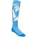 FaithSkiSock-Blue knee-high sock with a white logo on a white background