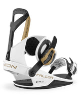 Falcor- White snowboard bindings on a white background