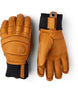 FallLine-Pair of brown leather gloves with black cuffs on a white background