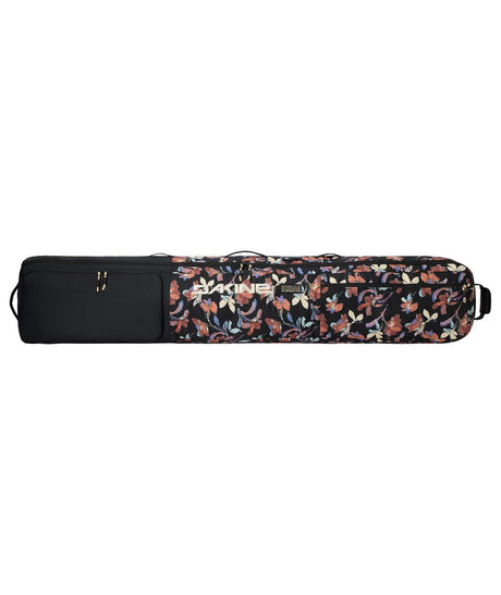 FallLineSkiRollerBag-Black multicolored floral patterned ski bag with Dakine logo on a white background