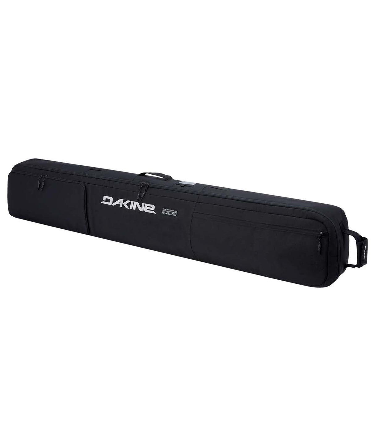 FallLineSkiRollerBag-Black ski bag with Dakine logo on a white background