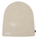 FineKnitHat-Beige beanie with a brand logo on a light gray background