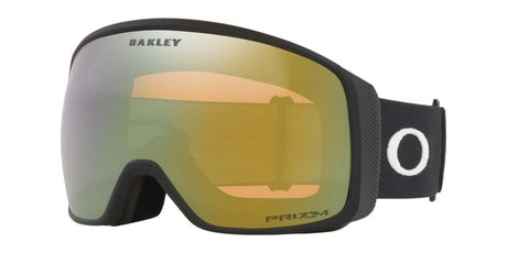 FlightTrackerL-Oakley goggles with gold lens and black frame on a white background