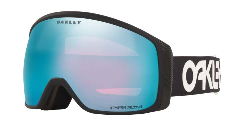 FlightTrackerM-Oakley goggles with blue lens and black frame on a white background