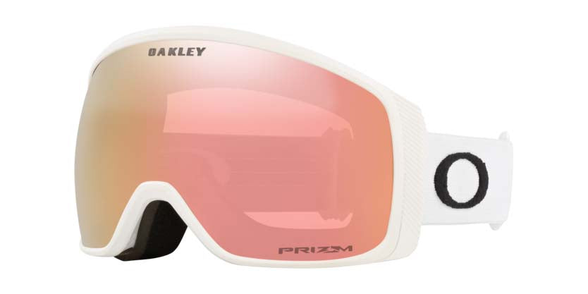 FlightTrackerM- Oakley goggles with pinkish-red lens on a white background