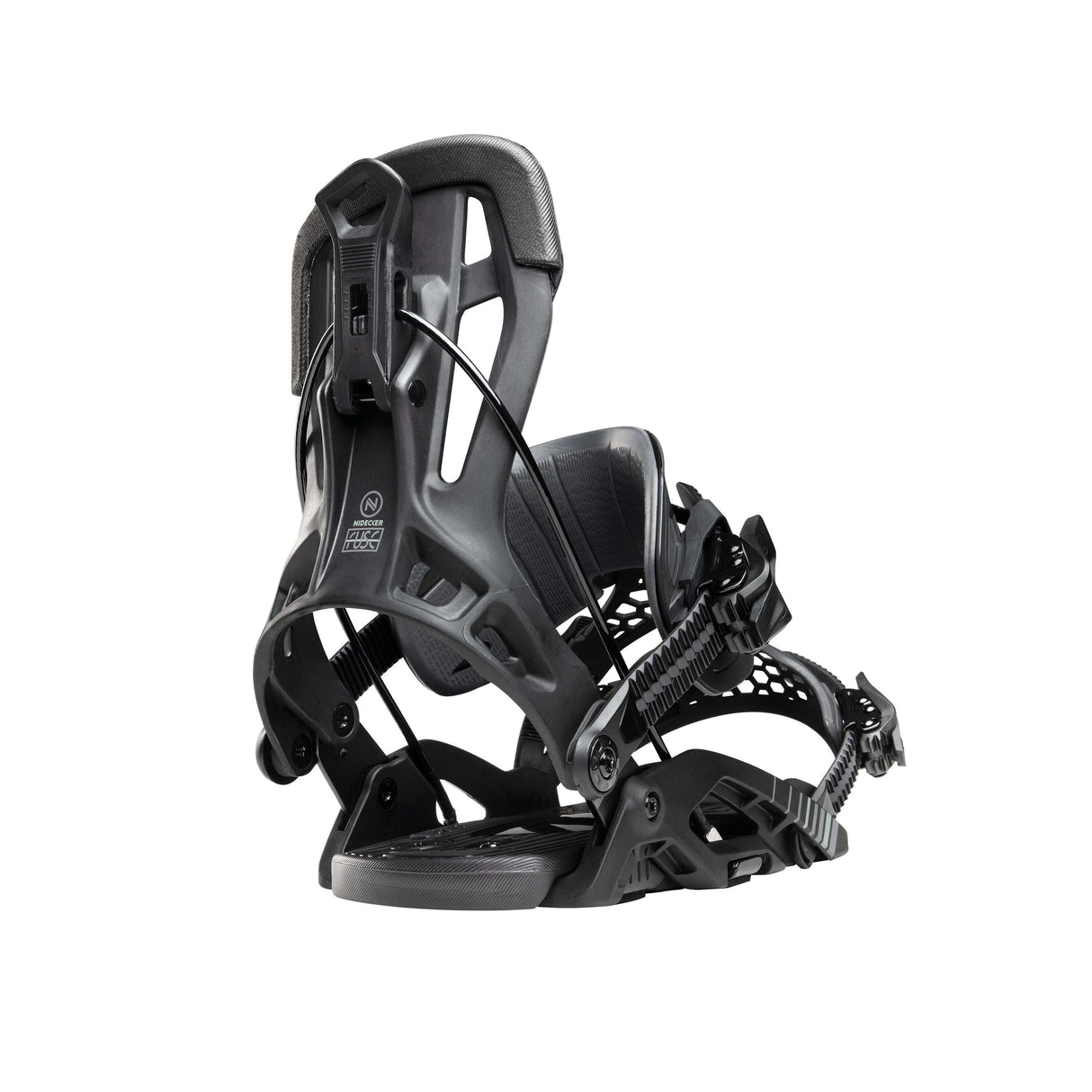 FlowFuse-Black snowboard binding on a white background