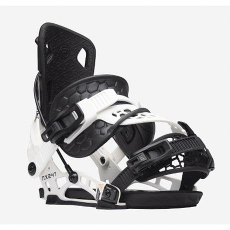 Flow NX2-A black Nidecker Flow Nx2 snowboard binding featuring a two-strap design and aluminum baseplate.