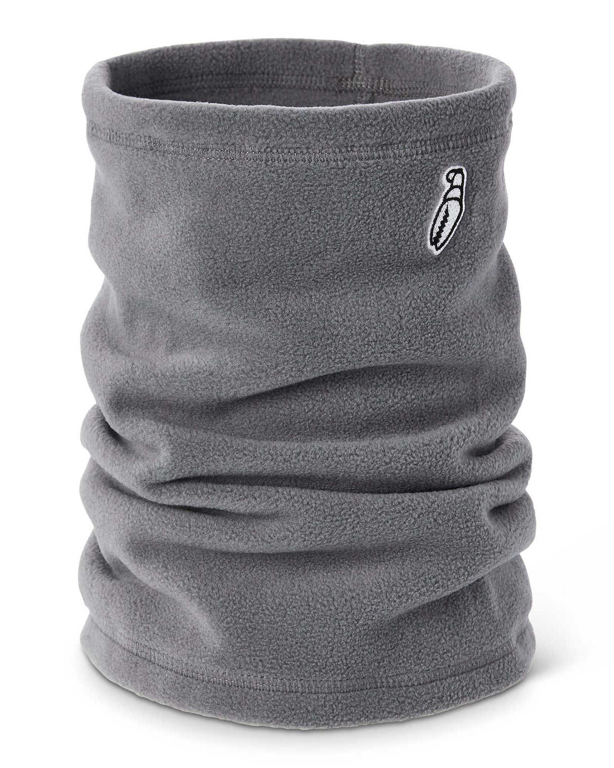 FruzzNeckTube-Grey neck gaiter with a brand logo on a white background