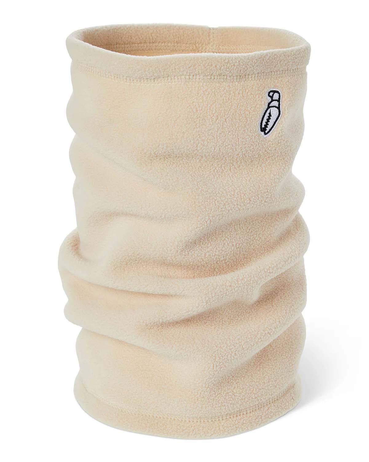 FruzzNeckTube-Cream neck gaiter with a brand logo on a white background