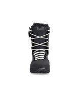 Fuse- Black snowboard boot with white laces and a side BOA on a white background