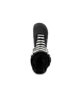 Fuse- Black snowboard boot with white laces and a side BOA on a white background
