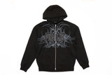 GeneralZipUp-Black full zip hoodie, that has a white 'PUBLIC' logo in the center