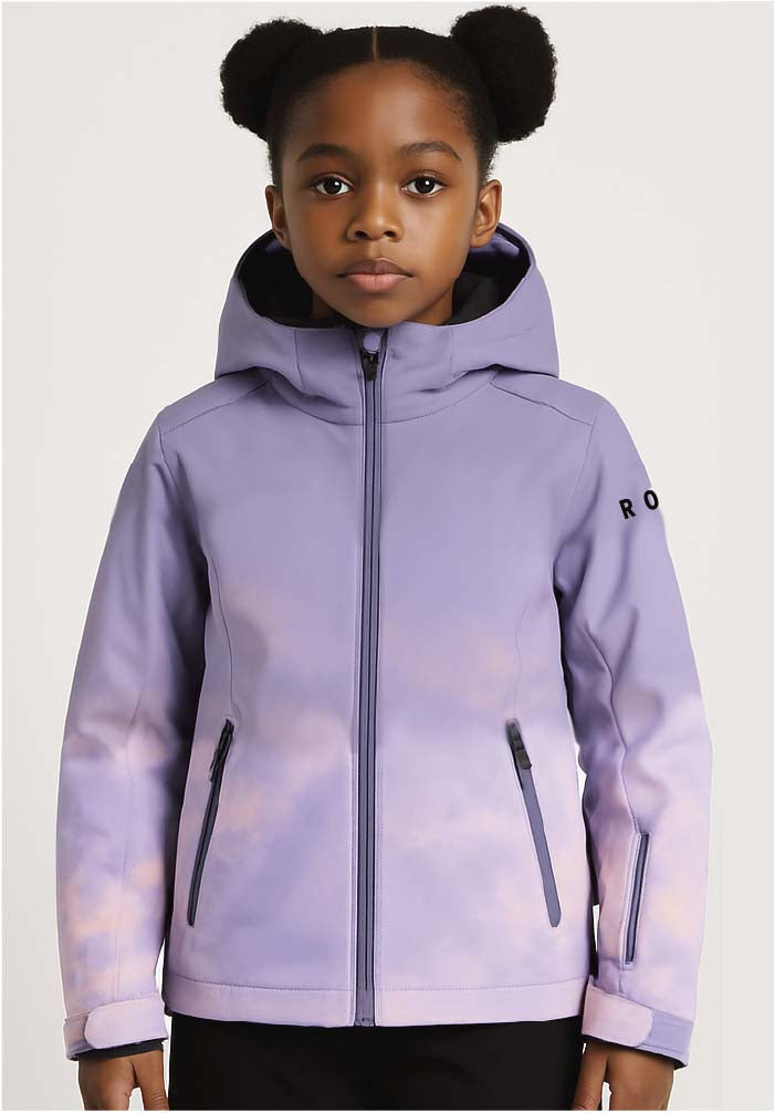 GirlsBluebirdJacket- Girl wearing a purple ski jacket 