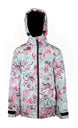 GirlsStep-UpJacket-Children's jacket with pink and white floral pattern on a white background