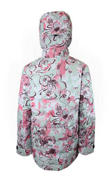 GirlsStep-UpJacket-Children's jacket with pink and white floral pattern on a white background