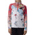 GirlsSurface1_2Zip- Girl wearing a coral, light blue, and white quarter zip with skier design on a white background