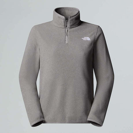 GlacierFleece1_4ZipJacket-A gray quarter-zip fleece pullover from The North Face, displayed on a neutral light gray background.