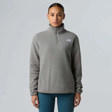 GlacierFleece1_4ZipJacket-A gray quarter-zip fleece pullover from The North Face, displayed on a neutral light gray background.