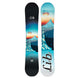 Glider- Two views of a snowboard with a mountain and moon design, featuring the Lib logo.