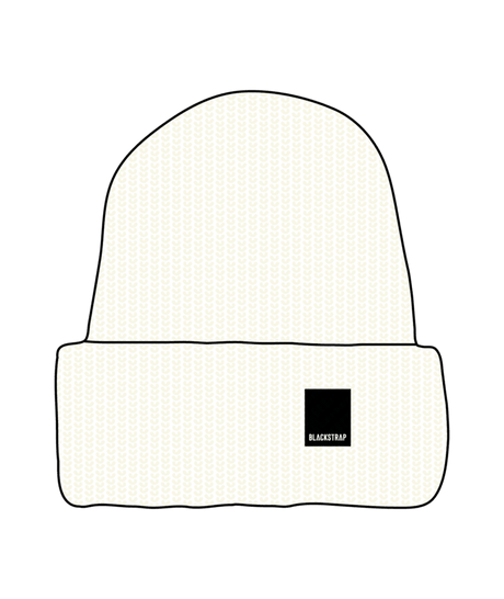 ChunkBeanie-A white, chunky ribbed beanie with a BlackStrap brand logo on the cuff.