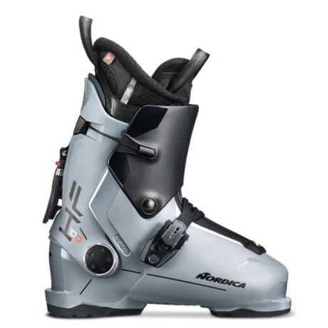 HF100- Nordica HF 100 ski boot for men, featuring a rear-entry design, black and gray color, and brand labeling