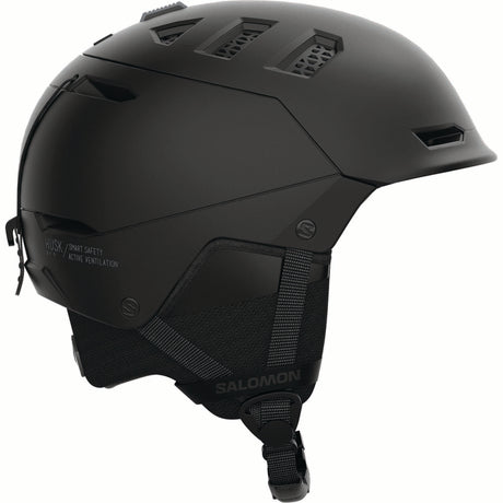HUSKPROMIPS-Black helmet with black interior and visible brand logo on a white background