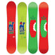 Headspace- Four colorful snowboards with Gnu logo on a white background