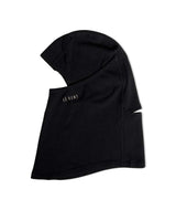 HeavyweightGridFleeceBalaclava-Black balaclava with 'LE BENT' branding on a white background