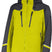 HeliosMensInsulatedJacket- A hooded technical jacket in bright yellow-green and dark gray, featuring a full front zipper, two vertical chest zip pockets, and reflective yellow-green stripes near the cuffs.