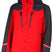 HeliosMensInsulatedJacket-A red and black hooded ski jacket with a full front zipper, two vertical chest zip pockets, and white stripe accents on the lower sleeves, shown against a plain white background.